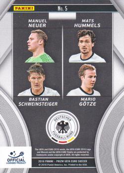2016 Panini Prizm UEFA Euro - Country Combinations Quads #5 Bastian Schweinsteiger / Manuel Neuer / Mats Hummels / Mario Gotze Back