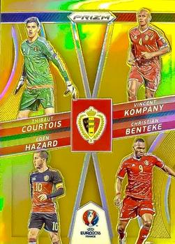 2016 Panini Prizm UEFA Euro - Country Combinations Quads Gold Prizms #3 Thibaut Courtois / Vincent Kompany / Christian Benteke / Eden Hazard Front