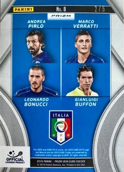 2016 Panini Prizm UEFA Euro - Country Combinations Quads Green Prizms #8 Leonardo Bonucci / Marco Verratti / Gianluigi Buffon / Andrea Pirlo Back