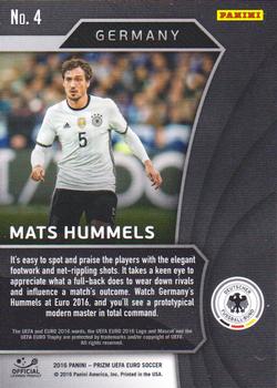 2016 Panini Prizm UEFA Euro - Defenders of the Flag #4 Mats Hummels Back
