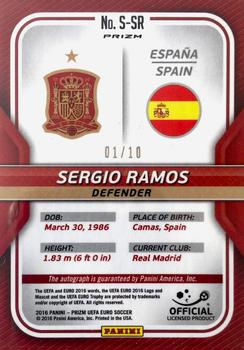 2016 Panini Prizm UEFA Euro - Signatures Gold Prizms #S-SR Sergio Ramos Back