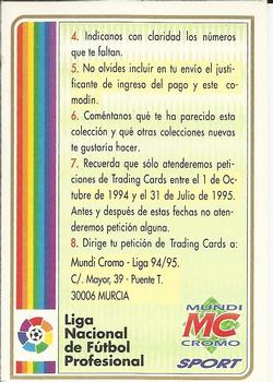 1994-95 Mundicromo Sport Las Fichas de La Liga - Mail in Promotions #NNO Comodin Back