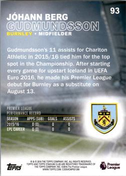 2016 Stadium Club Premier League #93 Johann Gudmundsson Back
