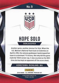 2016 Panini U.S. National Team #9 Hope Solo Back