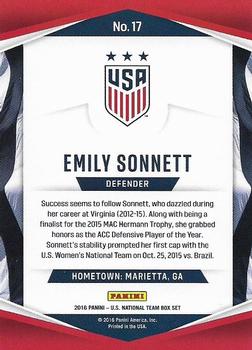 2016 Panini U.S. National Team #17 Emily Sonnett Back
