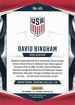 2016 Panini U.S. National Team #45 David Bingham Back