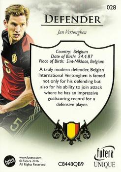 2016 Futera Unique World Football #28 Jan Vertonghen Back