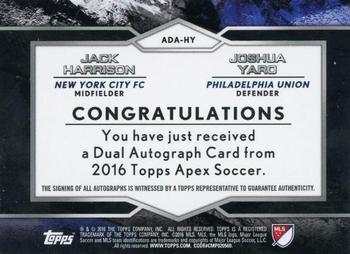 2016 Topps Apex MLS - Dual Autographs #ADA-HY Jack Harrison / Joshua Yaro Back