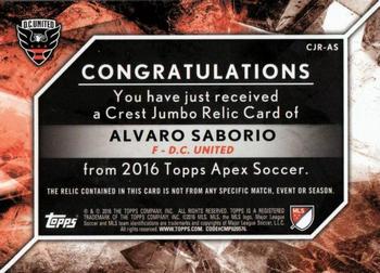 2016 Topps Apex MLS - Crest Jumbo Relics #CJR-AS Alvaro Saborio Back