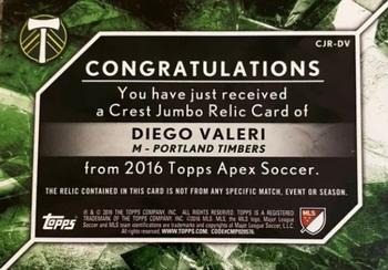 2016 Topps Apex MLS - Crest Jumbo Relics #CJR-DV Diego Valeri Back