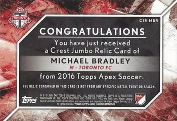 2016 Topps Apex MLS - Crest Jumbo Relics #CJR-MBR Michael Bradley Back