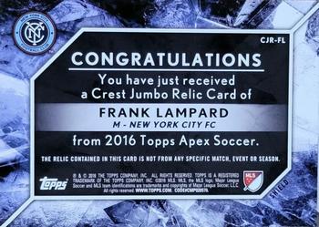 2016 Topps Apex MLS - Crest Jumbo Relics Red Patch #CJR-FL Frank Lampard Back
