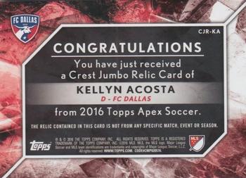 2016 Topps Apex MLS - Crest Jumbo Relics Red Patch #CJR-KA Kellyn Acosta Back