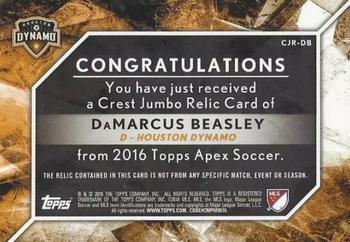 2016 Topps Apex MLS - Crest Jumbo Relics Red Collar #CJR-DB DaMarcus Beasley Back