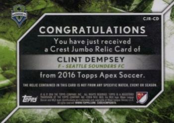 2016 Topps Apex MLS - Crest Jumbo Relics Purple Shield #CJR-CD Clint Dempsey Back