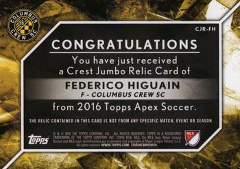 2016 Topps Apex MLS - Crest Jumbo Relics Purple Shield #CJR-FH Federico Higuain Back