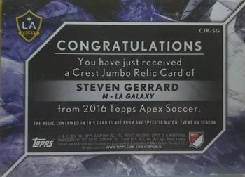 2016 Topps Apex MLS - Crest Jumbo Relics Purple Shield #CJR-SG Steven Gerrard Back