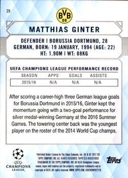 2017 Topps UEFA Champions League Showcase #29 Matthias Ginter Back
