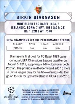 2017 Topps UEFA Champions League Showcase #61 Birkir Bjarnason Back