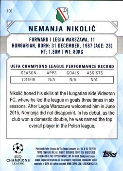 2017 Topps UEFA Champions League Showcase #106 Nemanja Nikolic Back