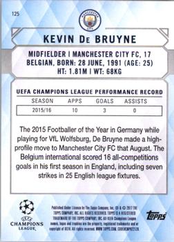 2017 Topps UEFA Champions League Showcase #125 Kevin De Bruyne Back