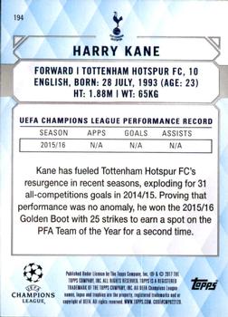 2017 Topps UEFA Champions League Showcase #194 Harry Kane Back