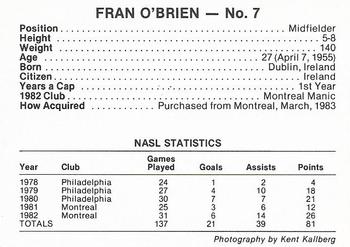 1983 7-Eleven Vancouver Whitecaps #7 Fran O'Brien Back