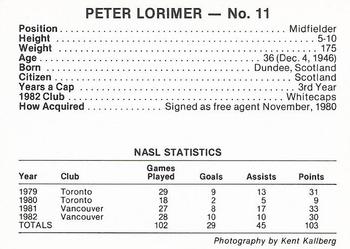 1983 7-Eleven Vancouver Whitecaps #11 Peter Lorimer Back