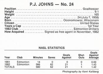1983 7-Eleven Vancouver Whitecaps #24 P.J. Johns Back