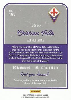 2016-17 Donruss - Swirlorama #160 Cristian Tello Back