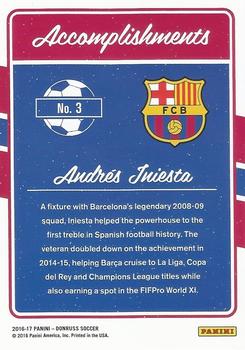 2016-17 Donruss - Accomplishments #3 Andres Iniesta Back