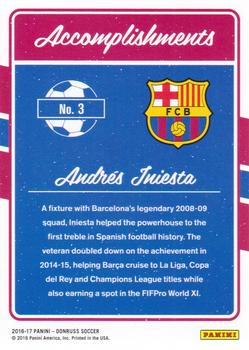 2016-17 Donruss - Accomplishments Holographic #3 Andres Iniesta Back