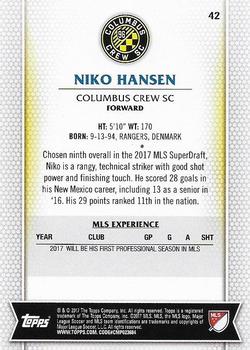2017 Topps MLS #42 Niko Hansen Back