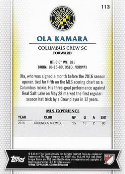 2017 Topps MLS #113 Ola Kamara Back