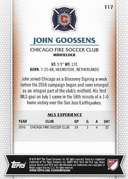 2017 Topps MLS #117 John Goossens Back
