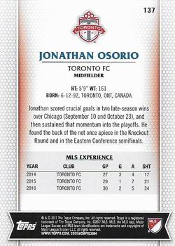 2017 Topps MLS #137 Jonathan Osorio Back