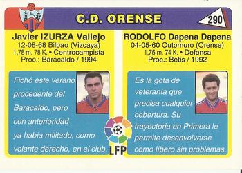 1995 Mundicromo Sport Futbol Total #290 Rodolfo / Izurza Back