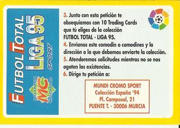 1995 Mundicromo Sport Futbol Total #NNO Comodin España '94 Back