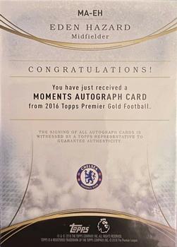 2016 Topps Premier Gold - Moments Autographs #MA-EH Eden Hazard Back