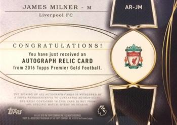 2016 Topps Premier Gold - Autograph Relics #AR-JM James Milner Back