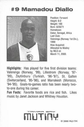 2000 Snickers Tampa Bay Mutiny #NNO Mamadou Diallo Back