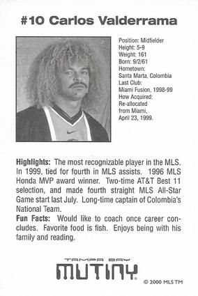 2000 Snickers Tampa Bay Mutiny #NNO Carlos Valderrama Back