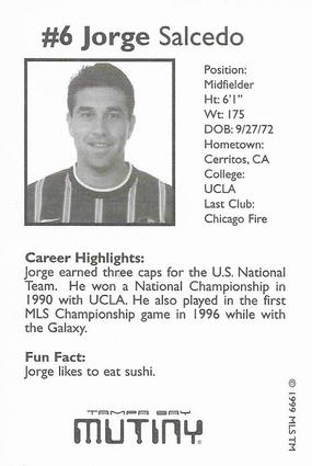 1999 Snickers Tampa Bay Mutiny #NNO Jorge Salcedo Back