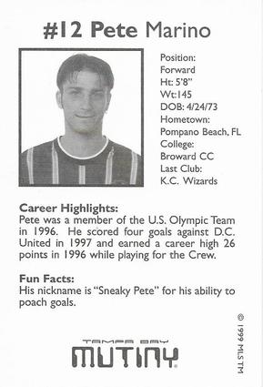 1999 Snickers Tampa Bay Mutiny #NNO Pete Marino Back