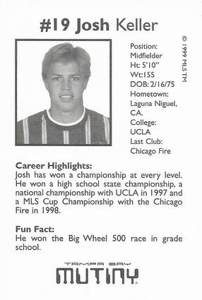 1999 Snickers Tampa Bay Mutiny #NNO Josh Keller Back