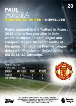 2016 Stadium Club Premier League - Members Only #20 Paul Pogba Back