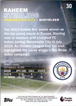 2016 Stadium Club Premier League - Members Only #30 Raheem Sterling Back