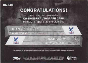 2016 Stadium Club Premier League - Co-Signers Autographs #CA-STO Julian Speroni / James Tomkins Back
