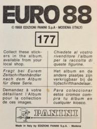 1988 Panini UEFA Euro 88 #177 Gary Lineker Back