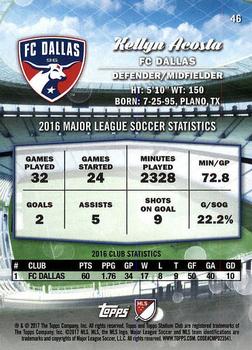 2017 Stadium Club MLS #46 Kellyn Acosta Back